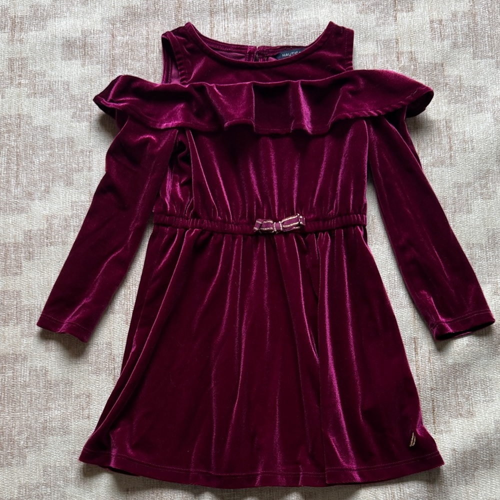 Nautica Off the Shoulders Burgundy Velvet Kids Dress Toddler size 4
